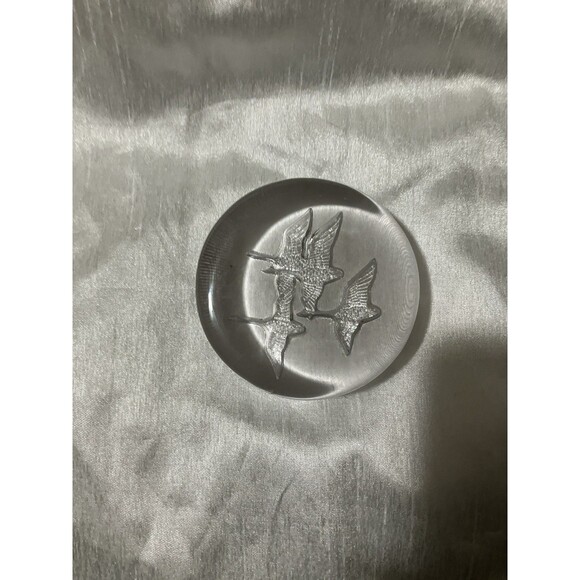 VINTAGE LENOX HEAVY GLASS PAPER WEIGHT ETCHED GEESE Birds 3.5" MCM Office Supply - Picture 5 of 5